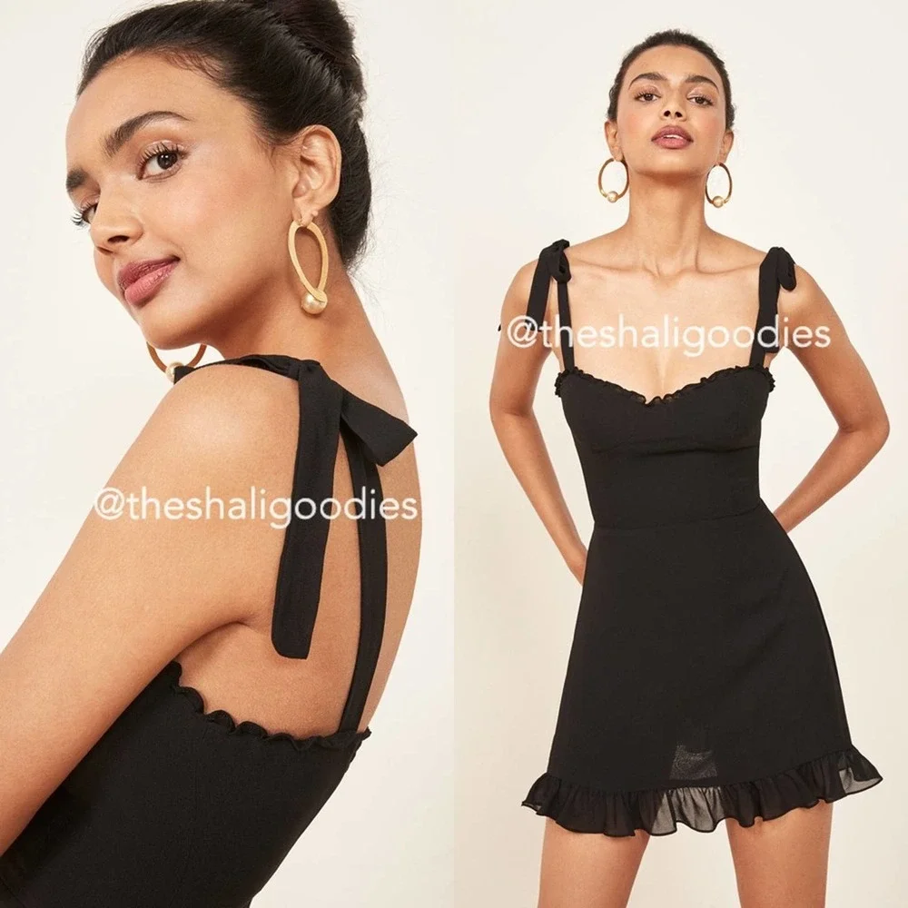 🚫SOLD🚫REFORMATION Christine Dress Black Ruffle Mini - Picture 4 of 10